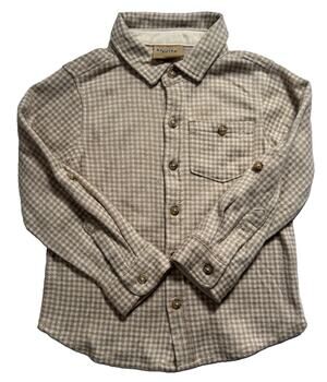Brooklyn Boys Button Up Shirt Size 4 Beige Houndstooth Long Sleeve Cotton Blend